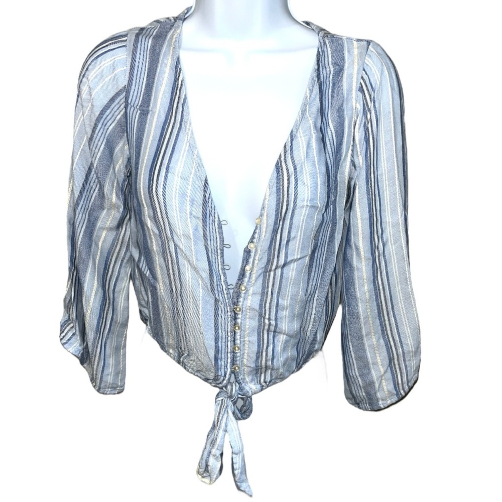 Women's American Eagle 3/4 Sleeve Blue/White Striped Blouse - XS